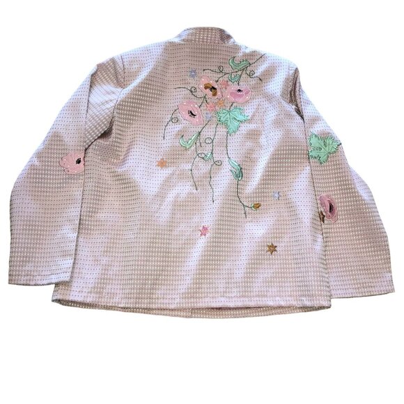 PINK EMBROIDERED KIMONO JACKET SZ L FLORAL WEARABLE ART FULLY LINED WOMENS - Picture 4 of 4